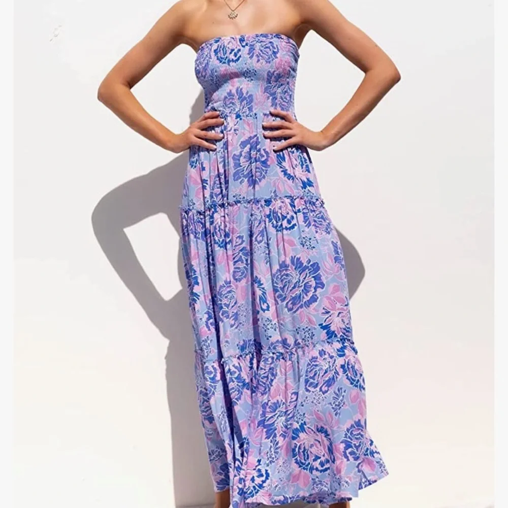 NWT ZESICA Women's Bohemian Floral Printed Strapless Maxi Dress - Picture 3 of 6